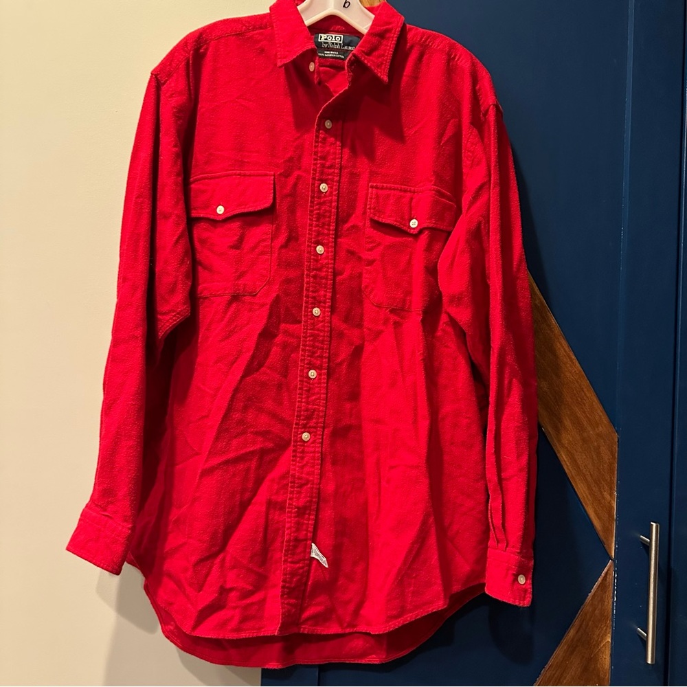 Men’s Polo by Ralph Lauren Bright Red 100% cotton flannel like Shirt. Size L